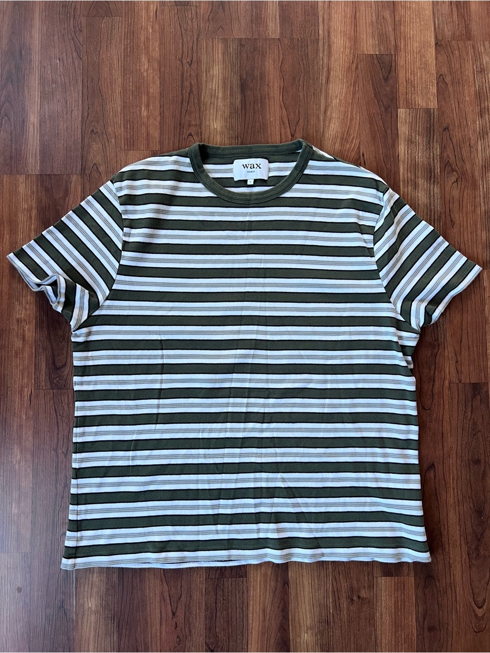 Wax London Men’s XL Olive Green Striped 100% Cotton T Shirt Retro